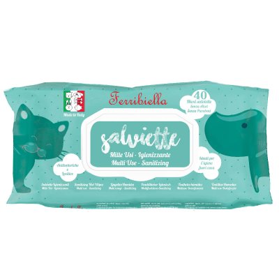 Αντισηπτικά μαντηλάκια καθαρισμού της γνωστής Ιταλικής εταιρείας Ferribiella με χλωρεξιδίνη για απολύμανση.