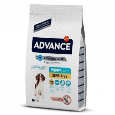 Το ADVANCE Sensitive Puppy παρασκευάζεται με μια συνταγή βασισμένη σε σολωμό και ρύζι, με βιταμίνες και μέταλλα για να προσφέρει στον σκύλο σας πλήρη και ισορροπημένη τροφή.