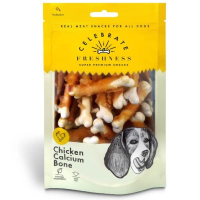 SUPER PREMIUM λιχουδιά. Celebrate Freshness λιχουδιά κοτόπουλο χωρίς δημητριακά για κουτάβια. Grain free, Chicken Calcium Bone 100gr.
