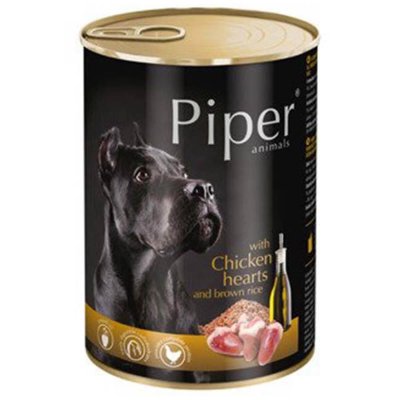 Πλήρης υγρή τροφή από την Piper σε κονσέρβα για ενήλικους σκύλους με καρδίες απο κοτόπουλο και καστανό ρύζι. Διατίθεται σε συσκευασία κονσέρβα των 800gr.