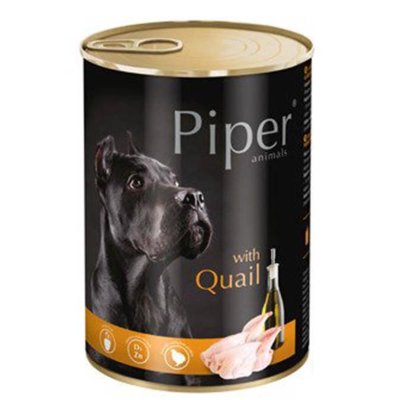 Πλήρης υγρή τροφή από την Piper σε κονσέρβα για ενήλικους σκύλους με Ορτύκι.Διατίθεται σε συσκευασία κονσέρβα 800γρ