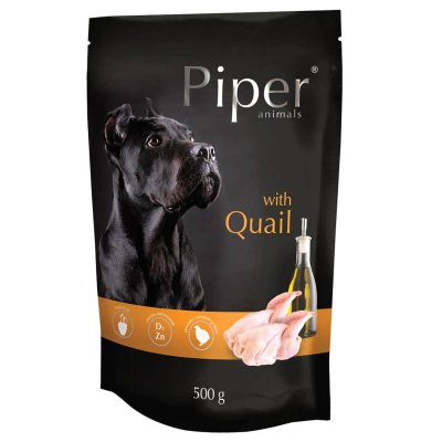 Πλήρης υγρή τροφή από την Piper σε φακελάκι για ενήλικους σκύλους με Ορτύκι.Διατίθεται σε συσκευασία φακελάκι των 150gr & 500gr.