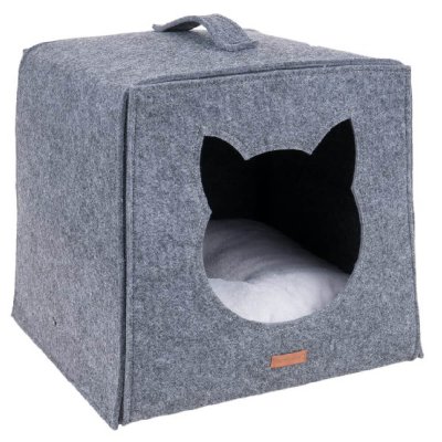 Κυβος -κρεβατάκι γάτας 2 σε 1 απο την Amiplay.Μπορεί να χρησιμοποιηθεί ως φωλια και ώς κρεβατι αν διπλωθεί. Γκρι μαλακη οικολογική τσόχα