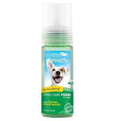 To Oral Care Foam (Αφρός) απο την Tropiclean χαρίζει εύκολα καθαρή, δροσερή αναπνόη και λαμπέρα χαμόγελα στο σκύλο σας. Κατάλληλο για όλα τα σκυλάκια. Βάρος/ Συσκευασία : 133ml