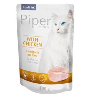 Μια ολοκληρωμένη υγρή τροφή από την εταιρεία Piper για την ενήλικη γάτα με κοτόπουλο, καλύπτει τις καθημερινές διατροφικές ανάγκες σε μέταλλα και βιταμίνες ανάλογα με τη σωματική και φυσική τους δραστηριότητα.