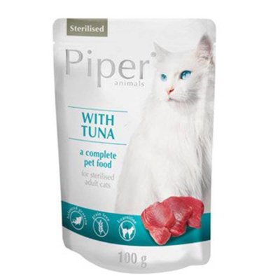 Μια ολοκληρωμένη υγρή τροφή από την εταιρεία Piper για την ενήλικη στειρωμένη γάτα με Τόνο, καλύπτει τις καθημερινές διατροφικές ανάγκες σε μέταλλα και βιταμίνες ανάλογα με τη σωματική και φυσική τους δραστηριότητα.Συσευασία φακελάκι