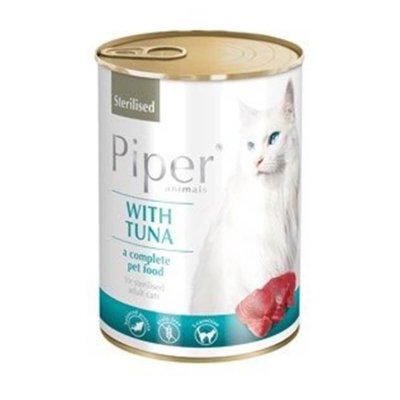 Μια ολοκληρωμένη υγρή τροφή από την εταιρεία Piper για την ενήλικη στειρωμένη γάτα με Τόνο, καλύπτει τις καθημερινές διατροφικές ανάγκες σε μέταλλα και βιταμίνες ανάλογα με τη σωματική και φυσική τους δραστηριότητα.Συσκευασία Κονσέρβα.