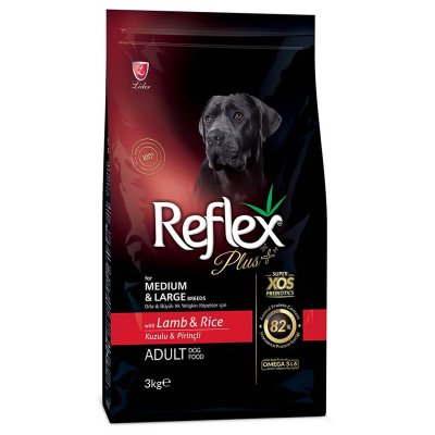 Πλήρης τροφή από την εταιρεία Reflex Plus, για ενήλικους σκύλους μεσαίου/ μεγάλου μεγέθους φυλών με Αρνί και ρύζι. Medium/Large Breed 
